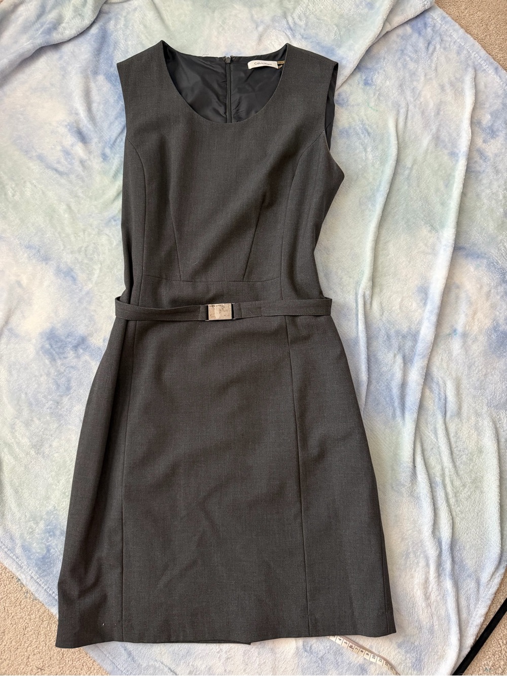 Calvin Klein Black Sleeveless Sheath Dress with Belt Accent